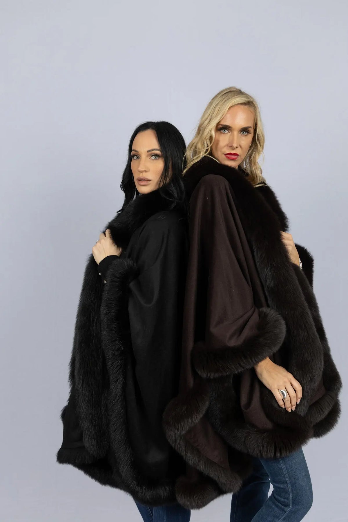 LaBelle Since 1919 100% Cashmere Cape with Fox Trim