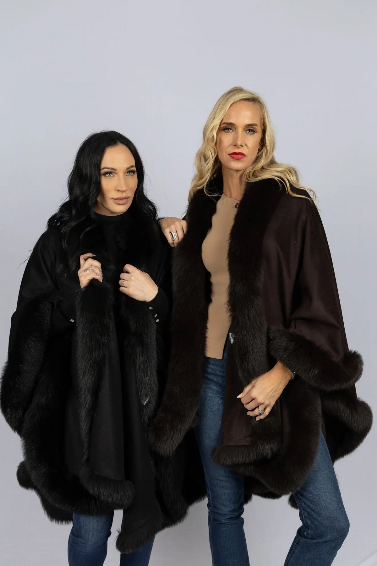 100% Cashmere Cape with Fox Trim