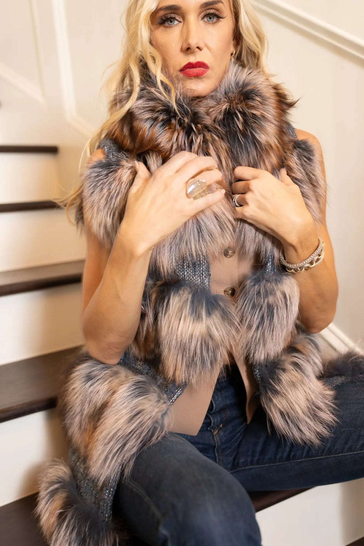 Amber Pink Fox & Fabric Vest