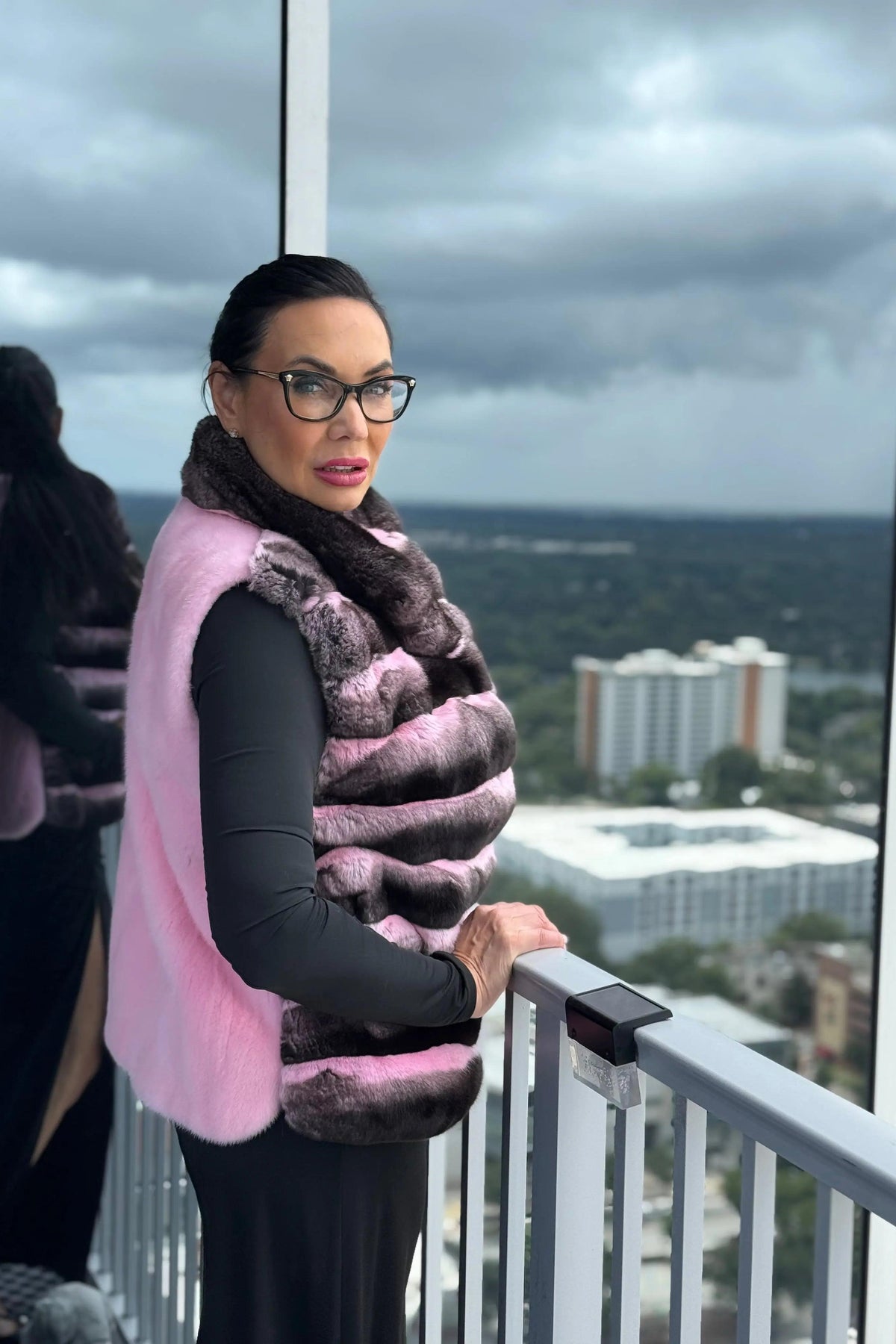 Baby Pink Dyed Chinchilla Horizontal Front Vest with Mink Back