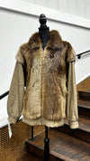 Beige Beaver Jacket with Detachable Leather Sleeves