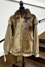 Vintage Beige Beaver Jacket with Detachable Leather Sleeves