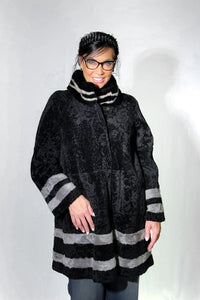 Black Astrakhan Shearling Reversible Jacket with Mink Trim