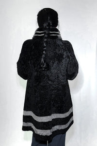 Black Astrakhan Shearling Reversible Jacket with Mink Trim