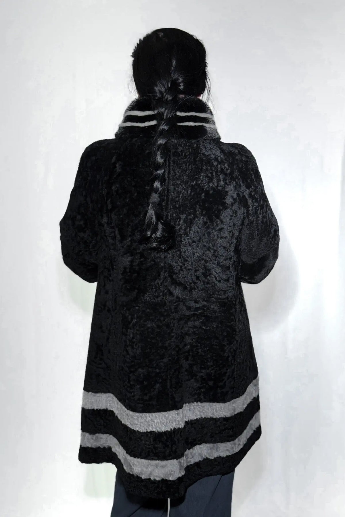 Black Astrakhan Shearling Reversible Jacket with Mink Trim