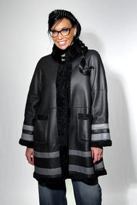 Black Astrakhan Shearling Reversible Jacket with Mink Trim