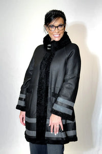 Black Astrakhan Shearling Reversible Jacket with Mink Trim