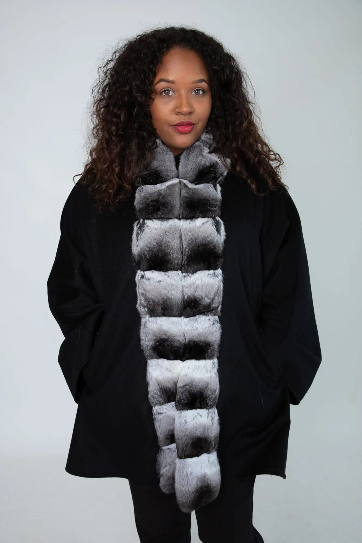 Black Cashmere Cape with Chinchilla Trim