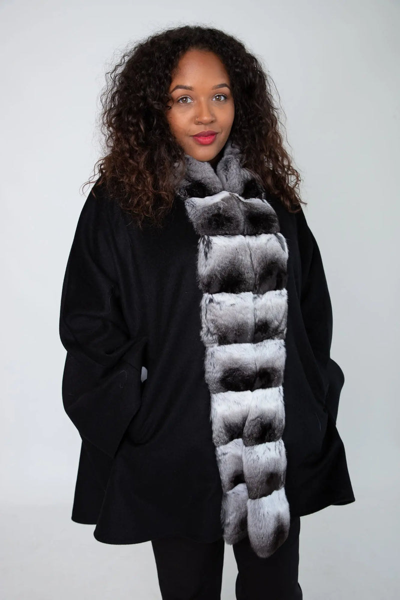 Black Cashmere Cape with Chinchilla Trim