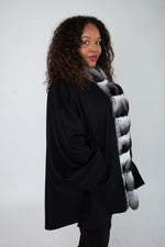 Black Cashmere Cape with Chinchilla Trim