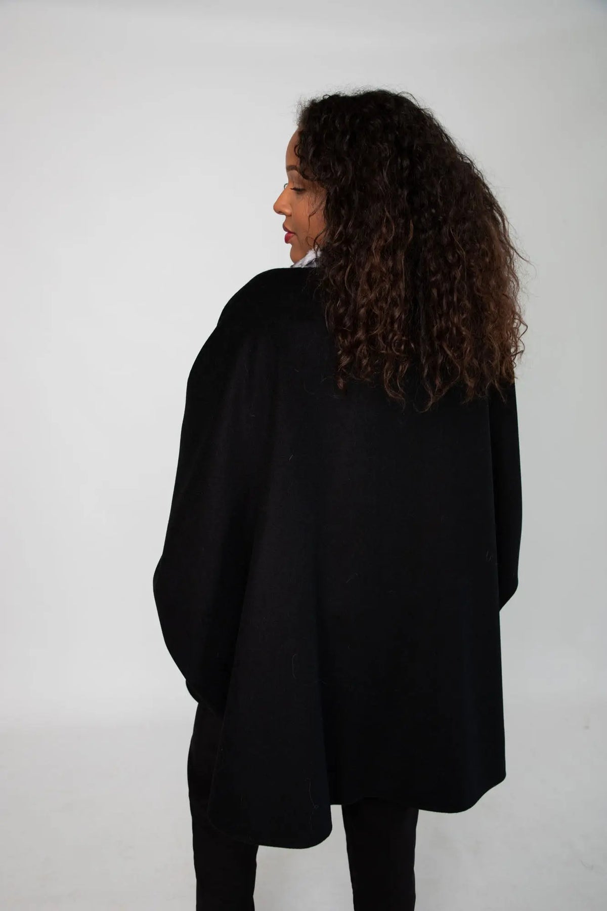 Black Cashmere Cape with Chinchilla Trim