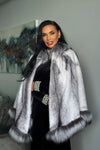 Black Cross Mink Cape with Silver Fox Trim