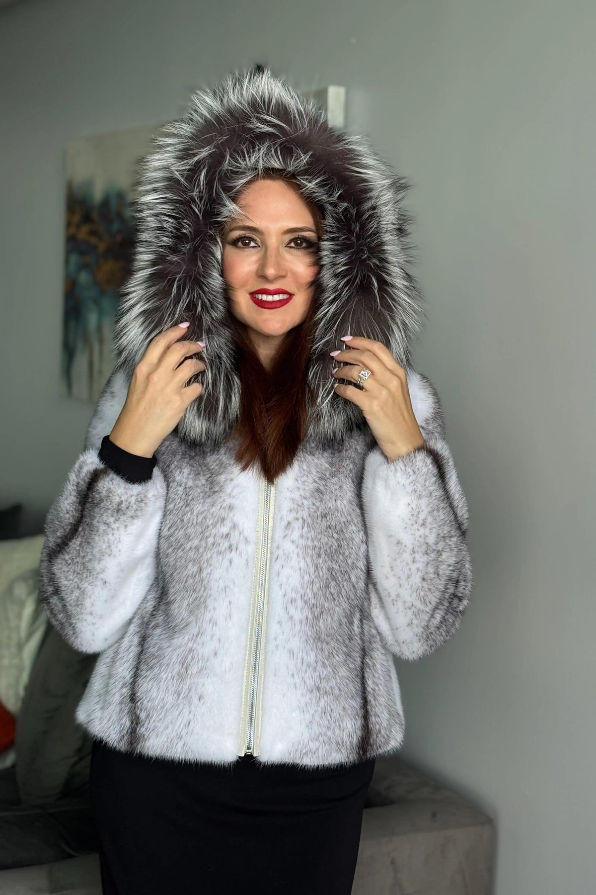 Black Cross Mink Hooded Jacket