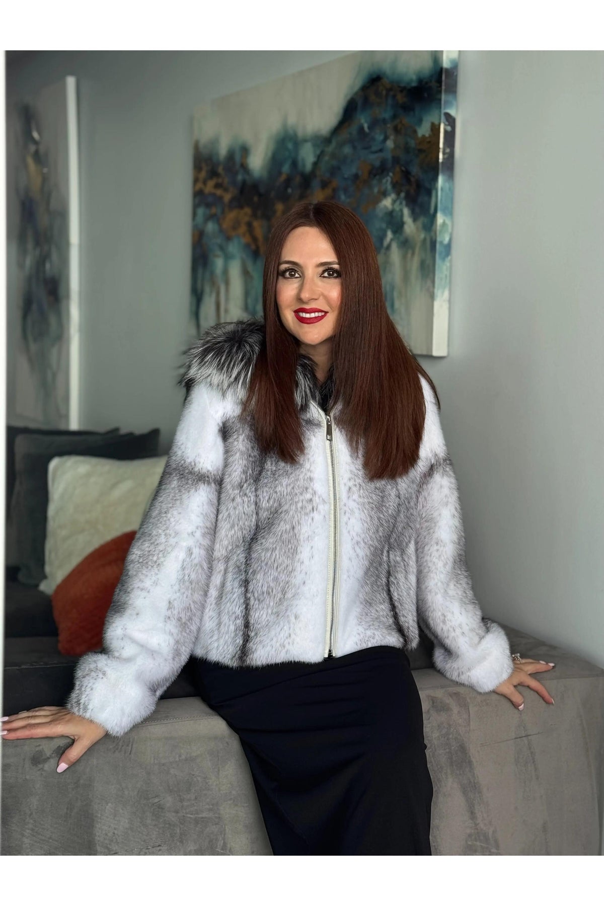 Black Cross Mink Hooded Jacket