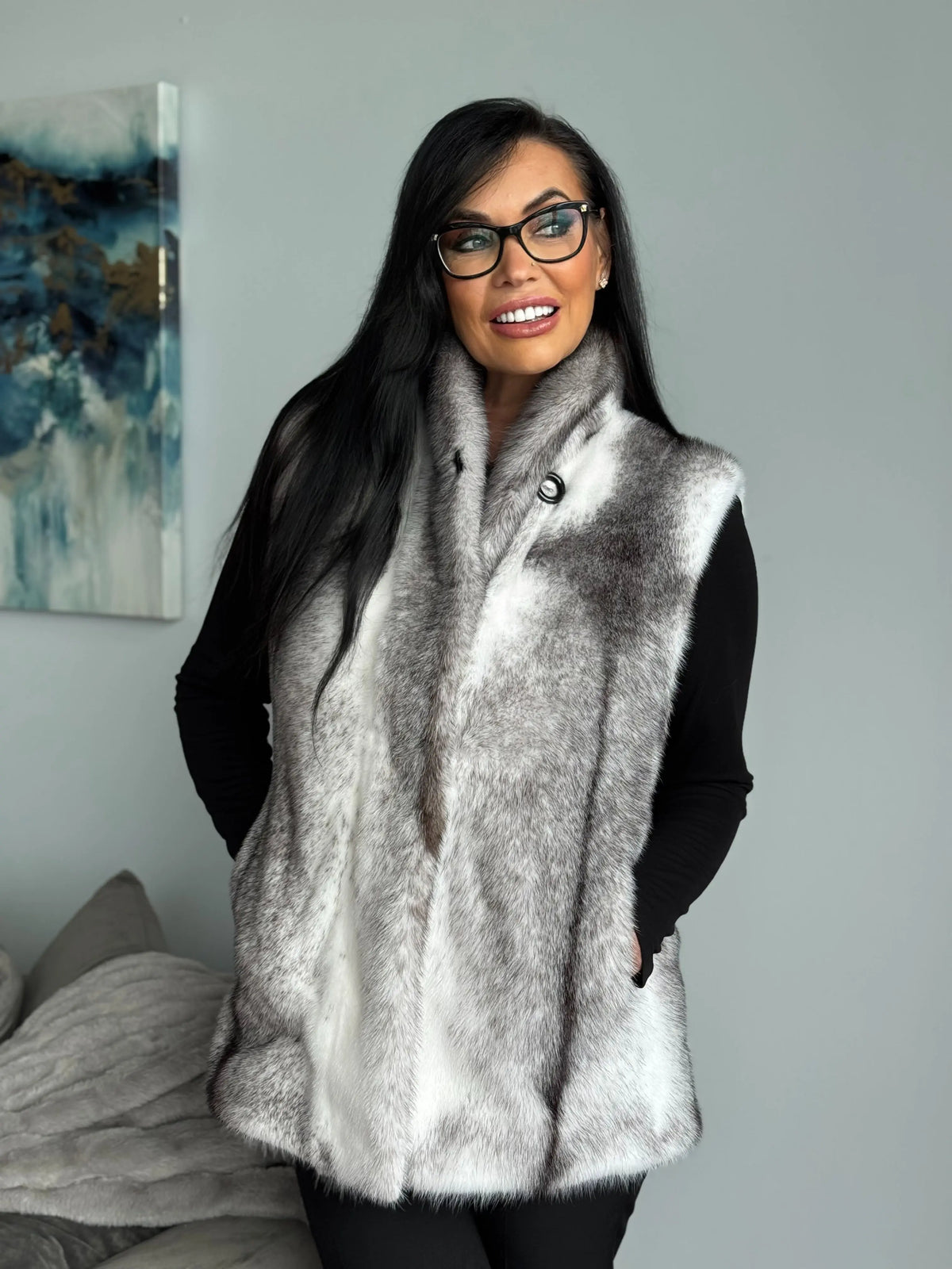 LaBelle Since 1919 Black Cross Mink Reversible Vest