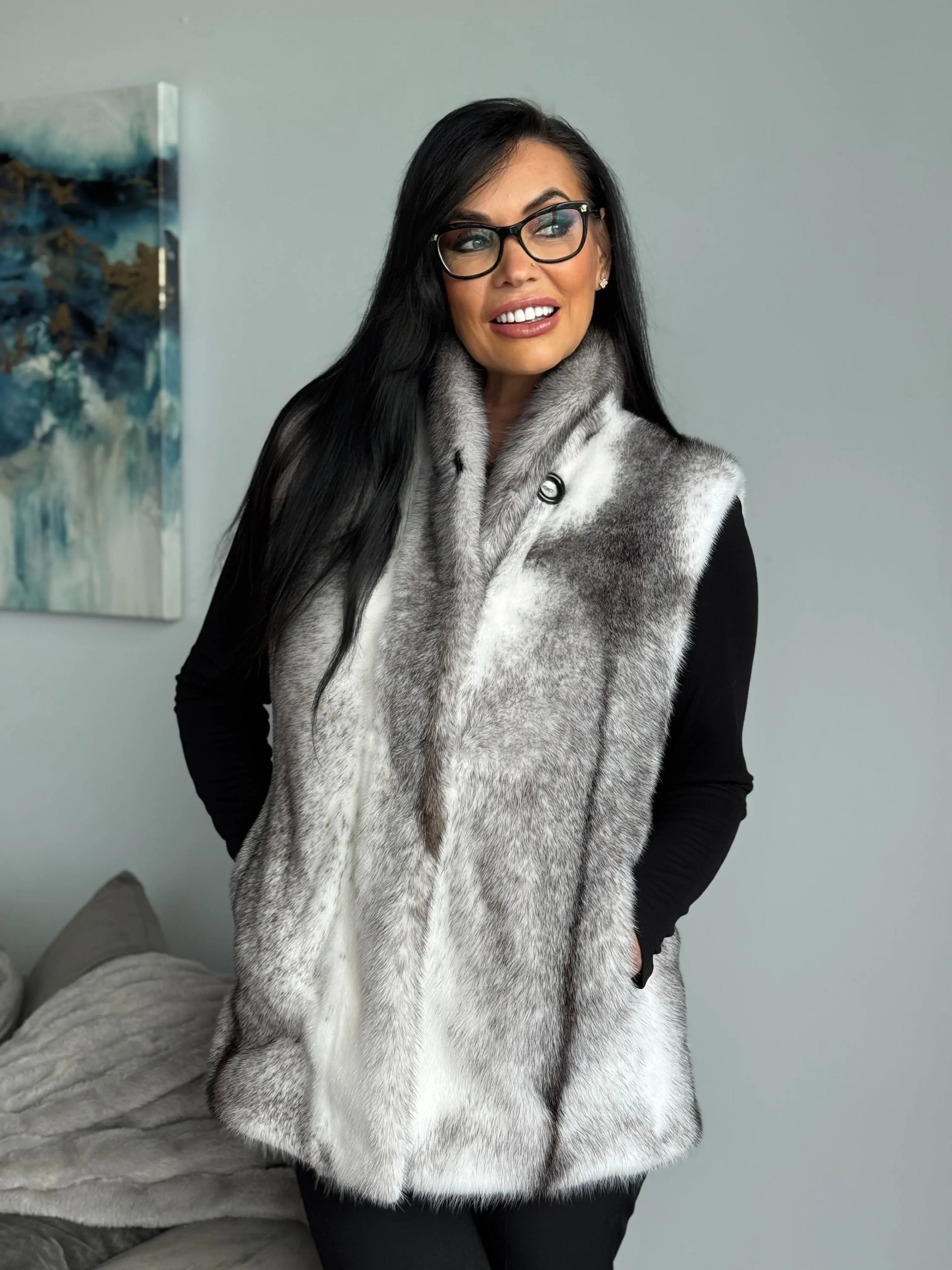 LaBelle Since 1919 Black Cross Mink Reversible Vest