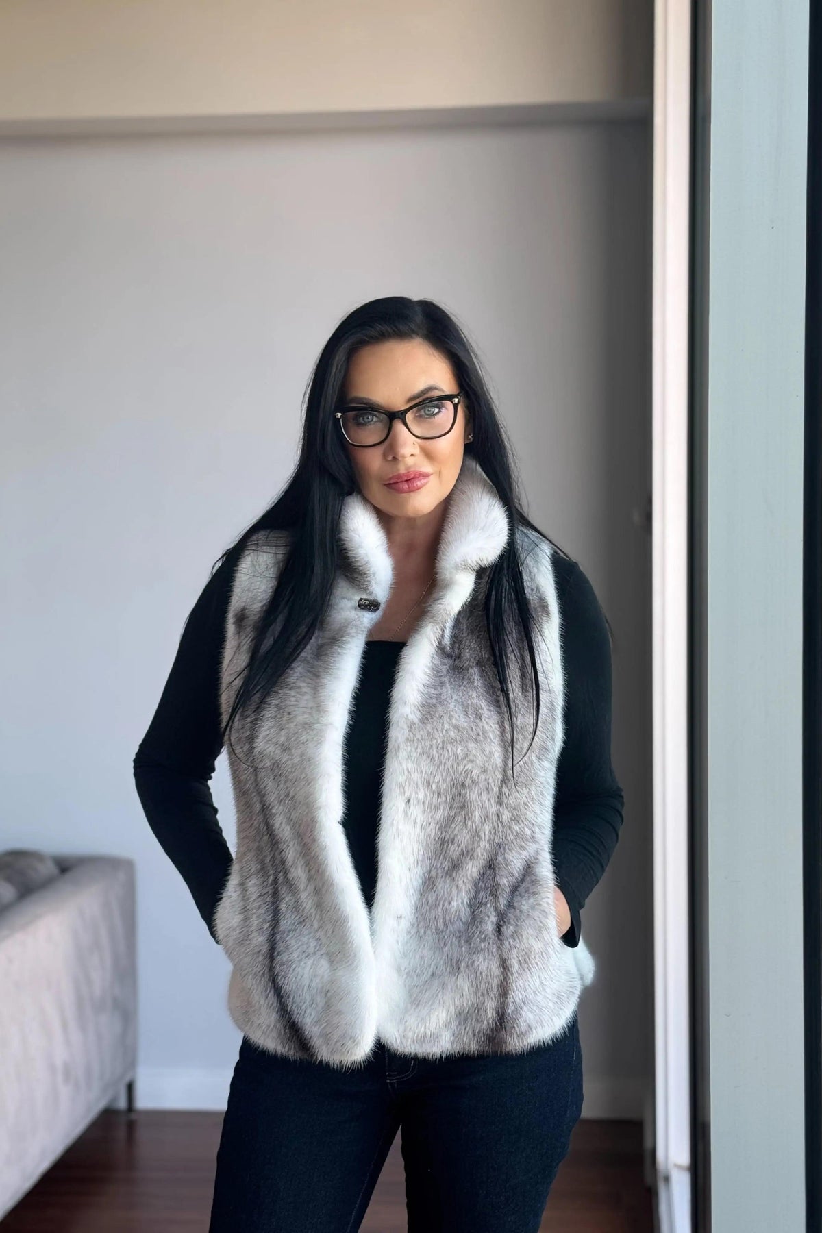 Black Cross Mink Vest