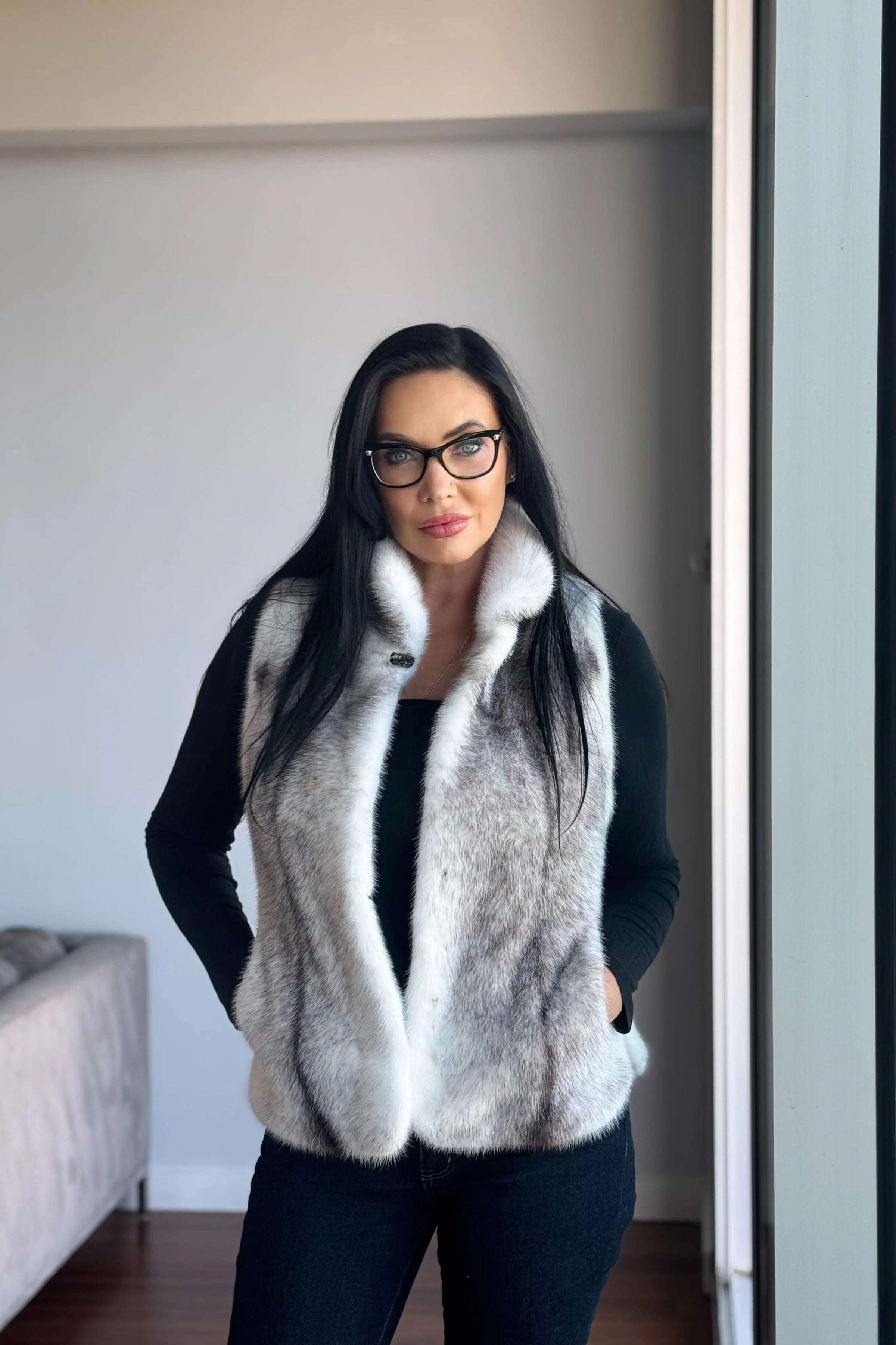 Black Cross Mink Vest