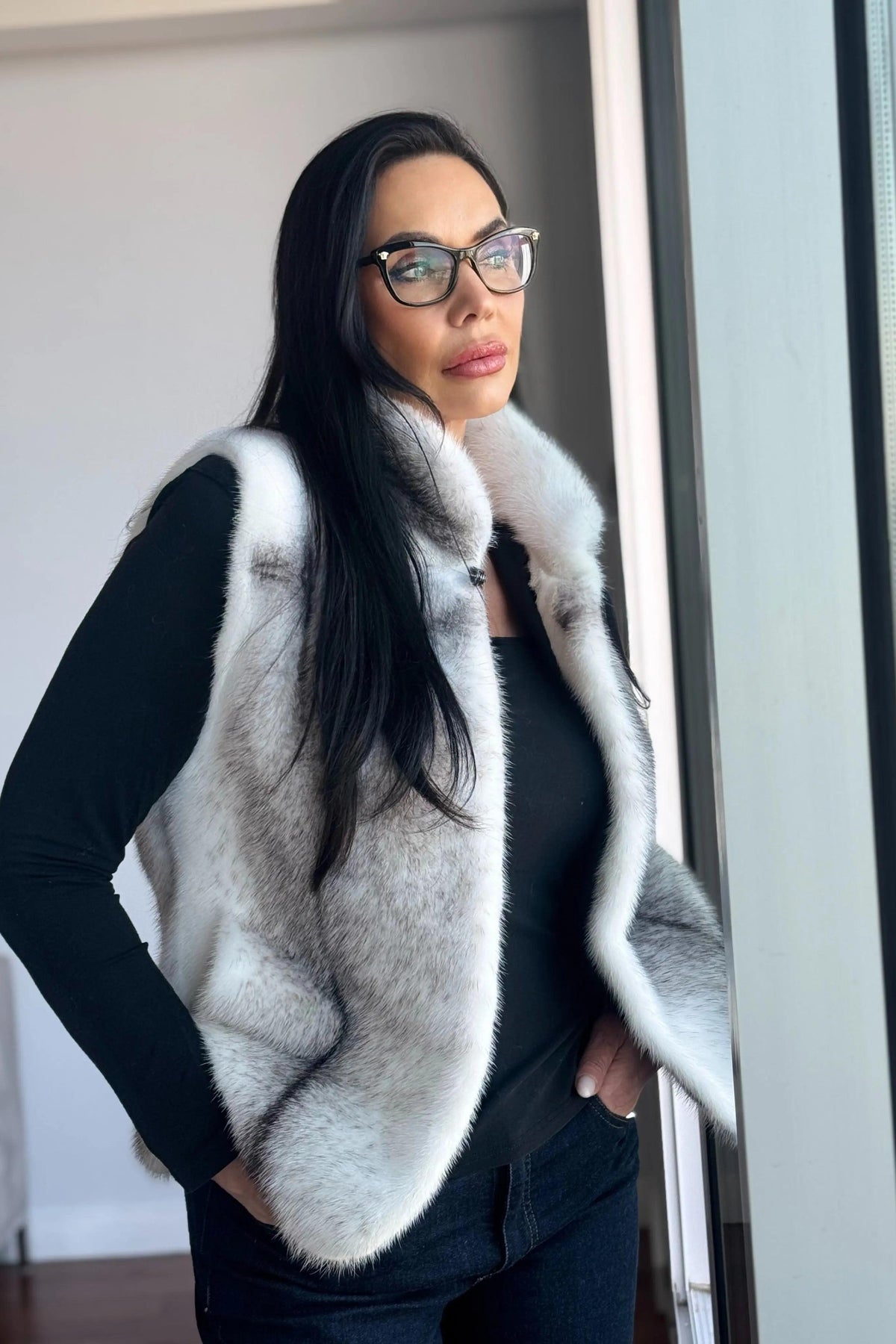 Black Cross Mink Vest