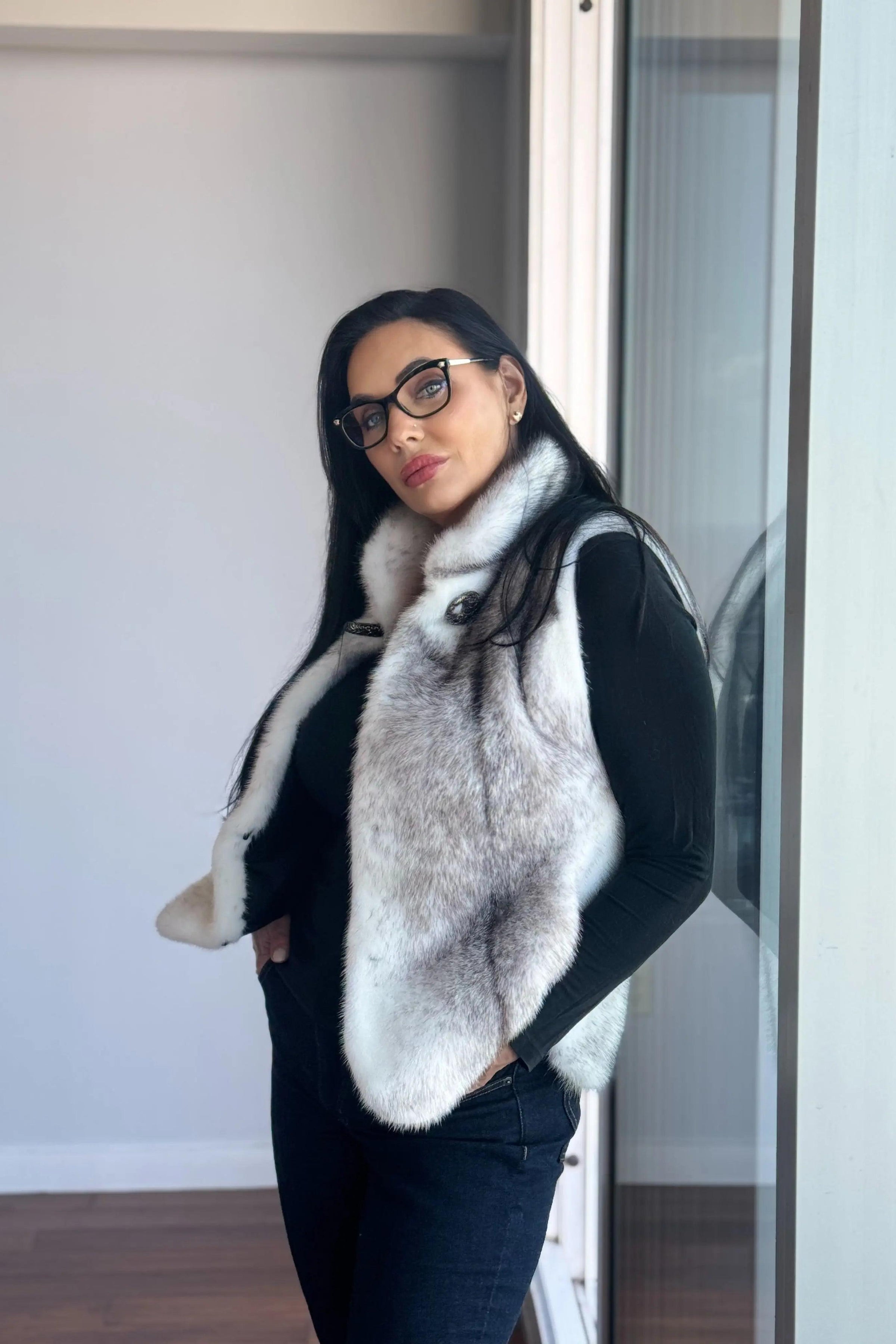 Black Cross Mink Vest