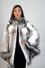 Black Cross Mink Cape with Silver Fox Trim