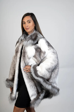 Black Cross Mink Cape with Silver Fox Trim