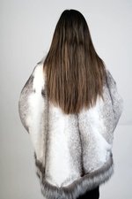 Black Cross Mink Cape with Silver Fox Trim