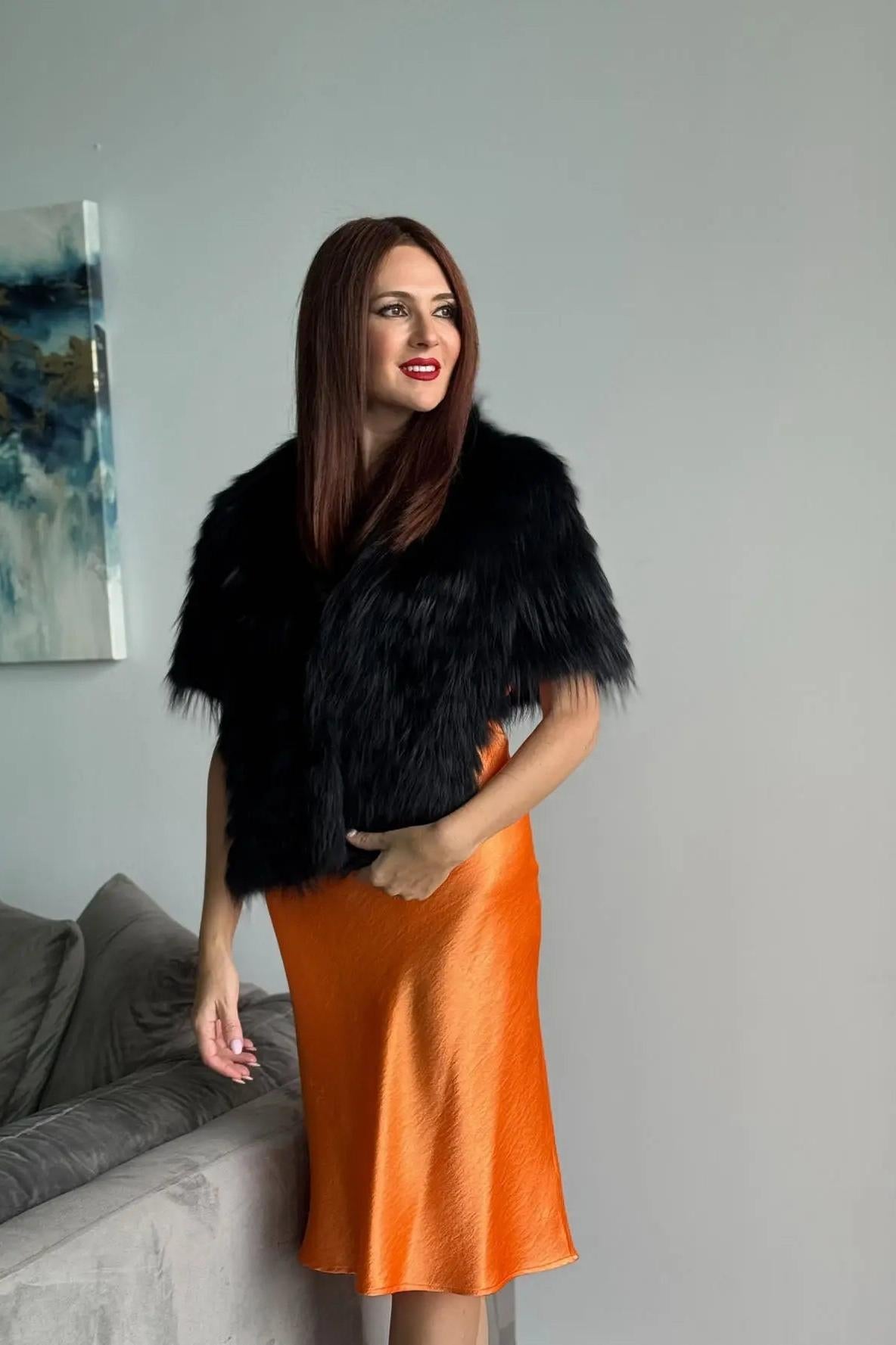 Black Feathered Fox Stole
