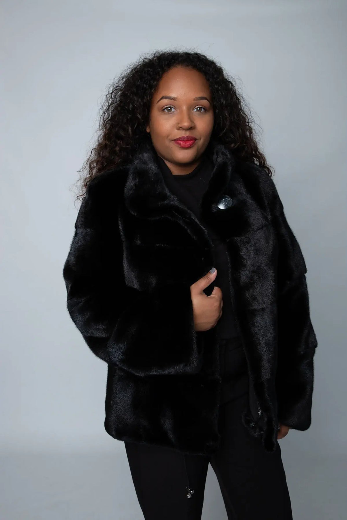 Black Horizontal Mink Jacket