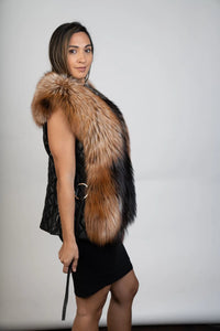 Black Leather & Silver Brown Fox Vest