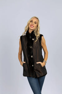 Sheared Full Skin Mink Reversible to Tafetta Vest with Trim