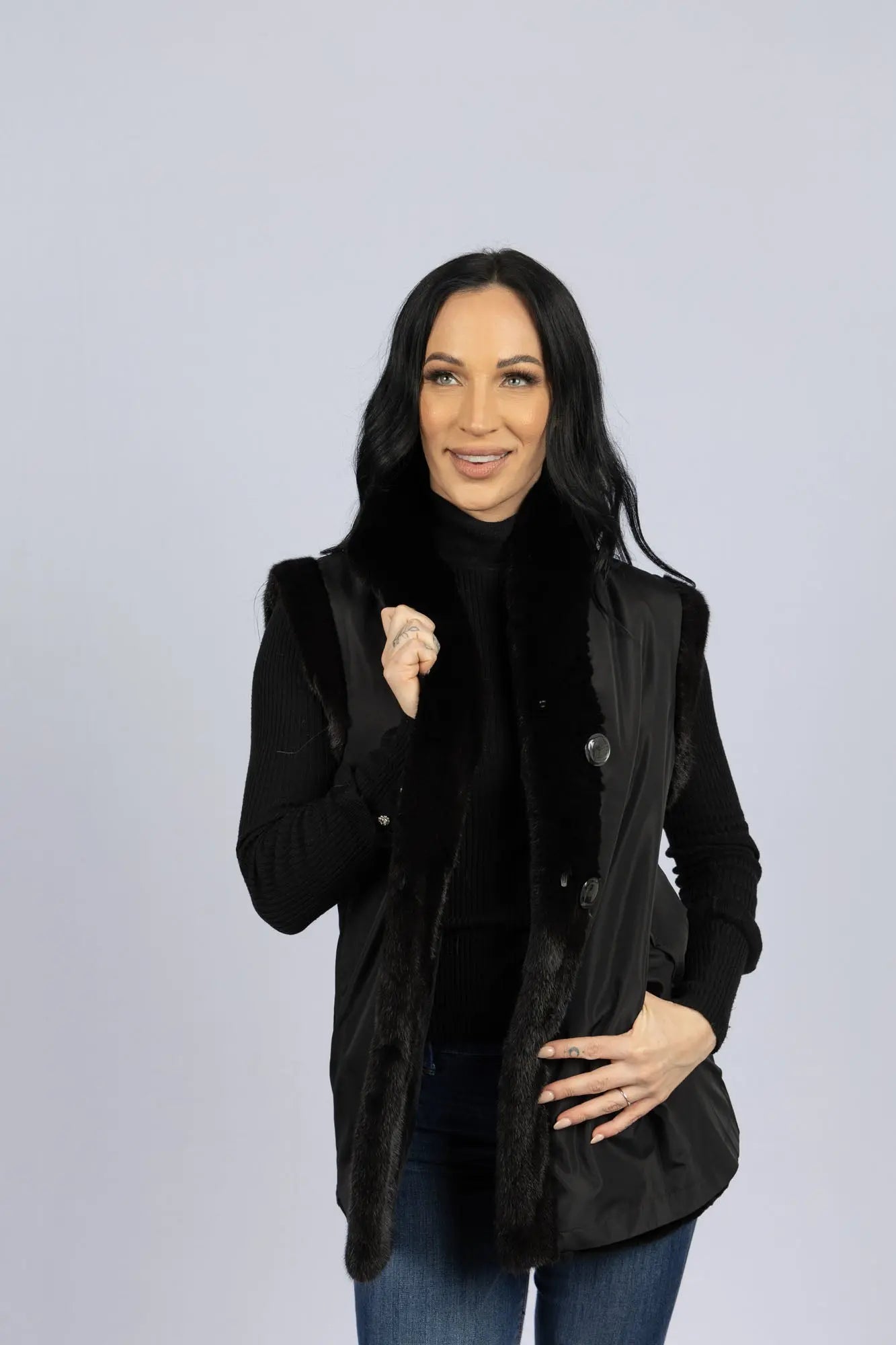 トップス theredthread S flip fur vest black THEREDTHREAD / ザレッドスレッド】S flip fur vest