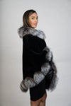 Black Sheared Mink Cape with Silver Fox Trim