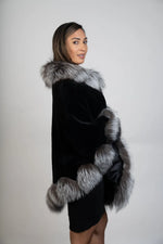 Black Sheared Mink Cape with Silver Fox Trim