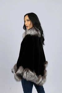 Black Sheared Mink Cape with Silver Fox Trim