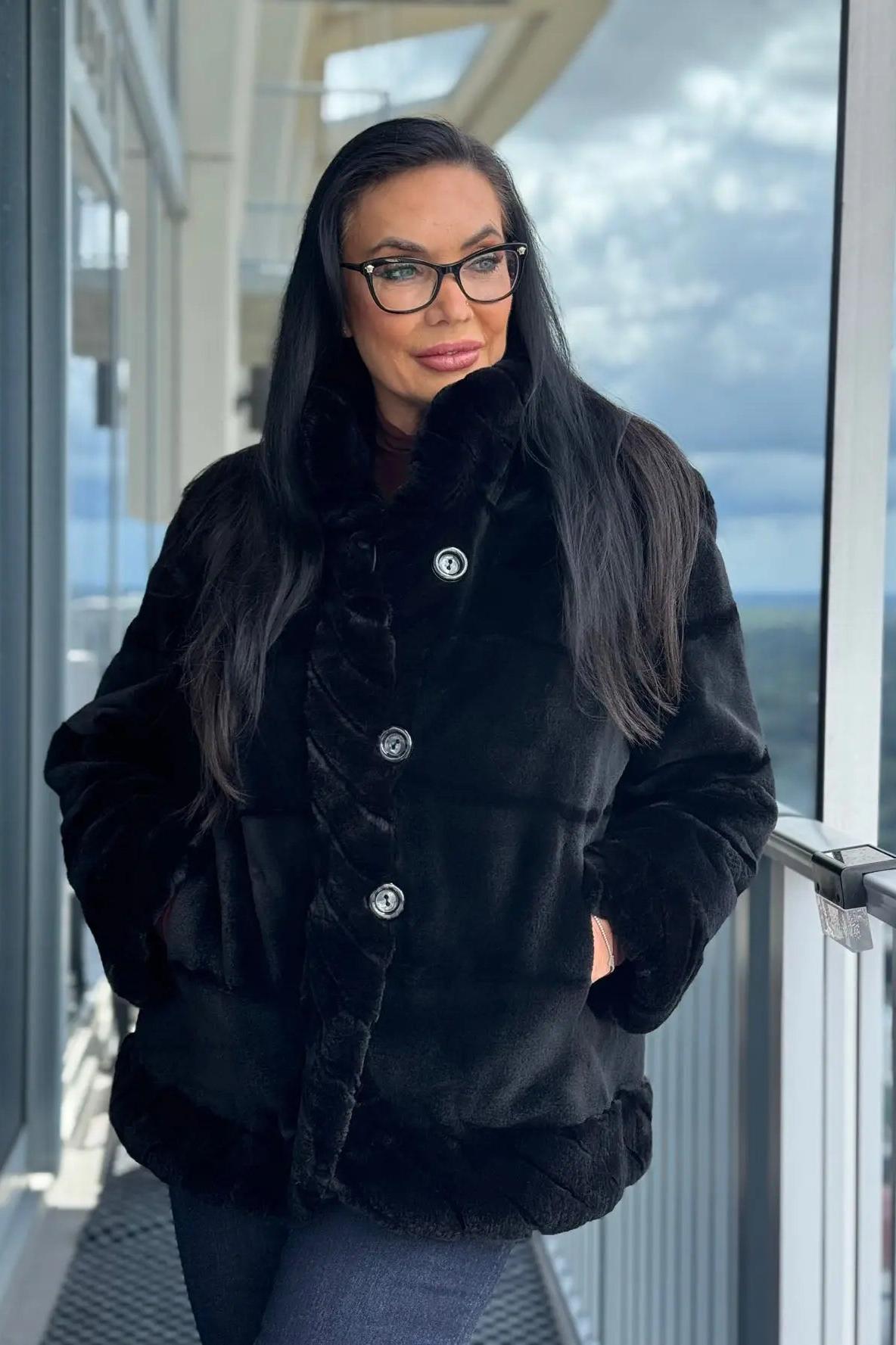 Black Sheared Mink Reversible Jacket with Rexx Rabbit Trim