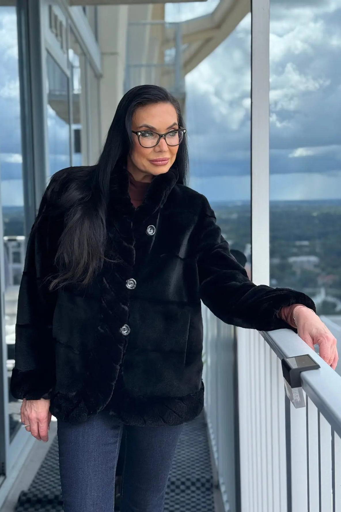 Black Sheared Mink Reversible Jacket with Rexx Rabbit Trim