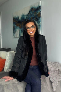 Black Sheared Mink Reversible Jacket with Rexx Rabbit Trim