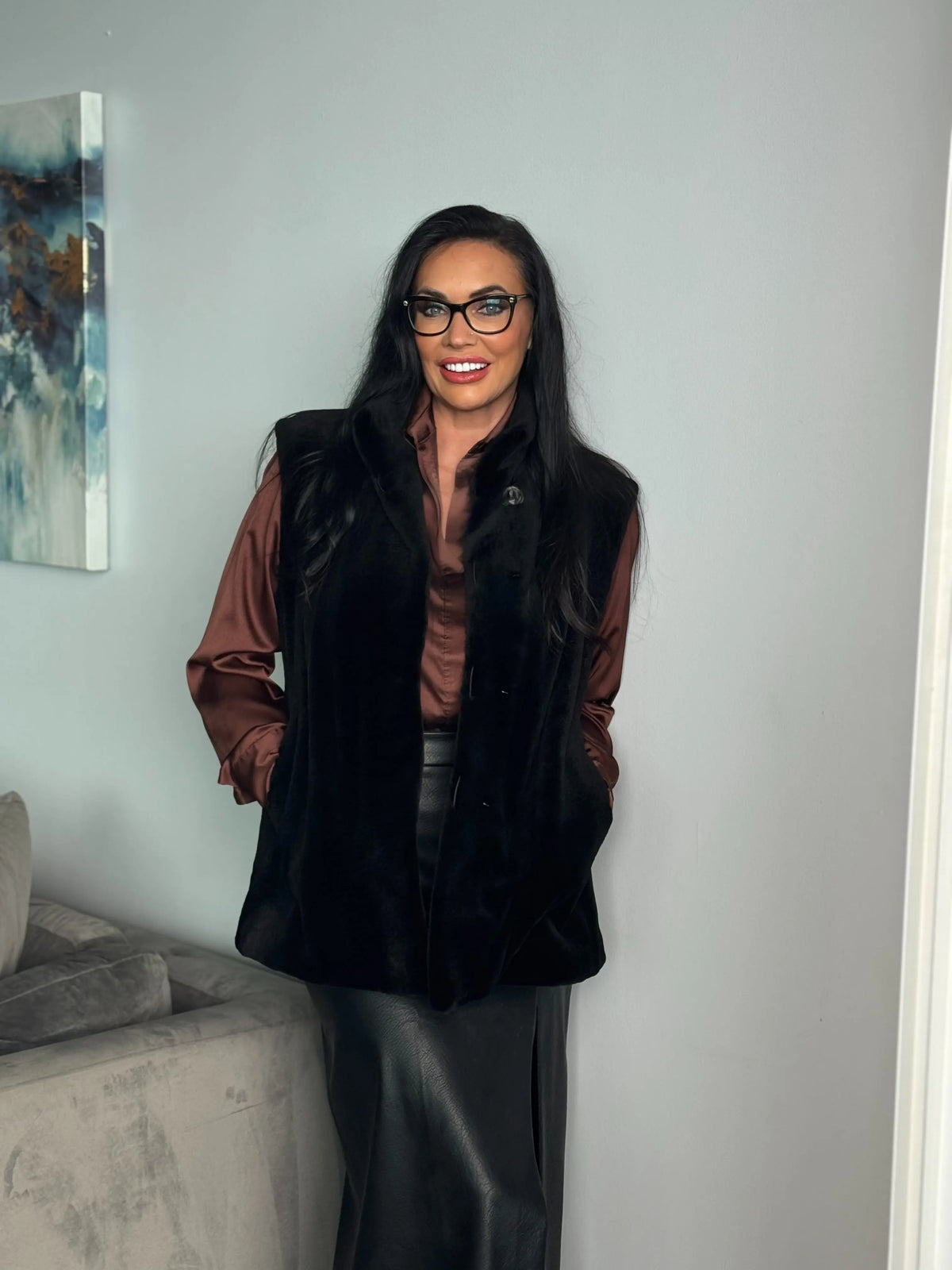 LaBelle Since 1919 Black Sheared Mink Reversible Vest