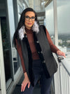 LaBelle Since 1919 Black Sheared Mink Reversible Vest with Lynx Collar