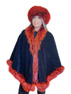 Black Wool Cape with Dyed Red Fox trim and Matching hat