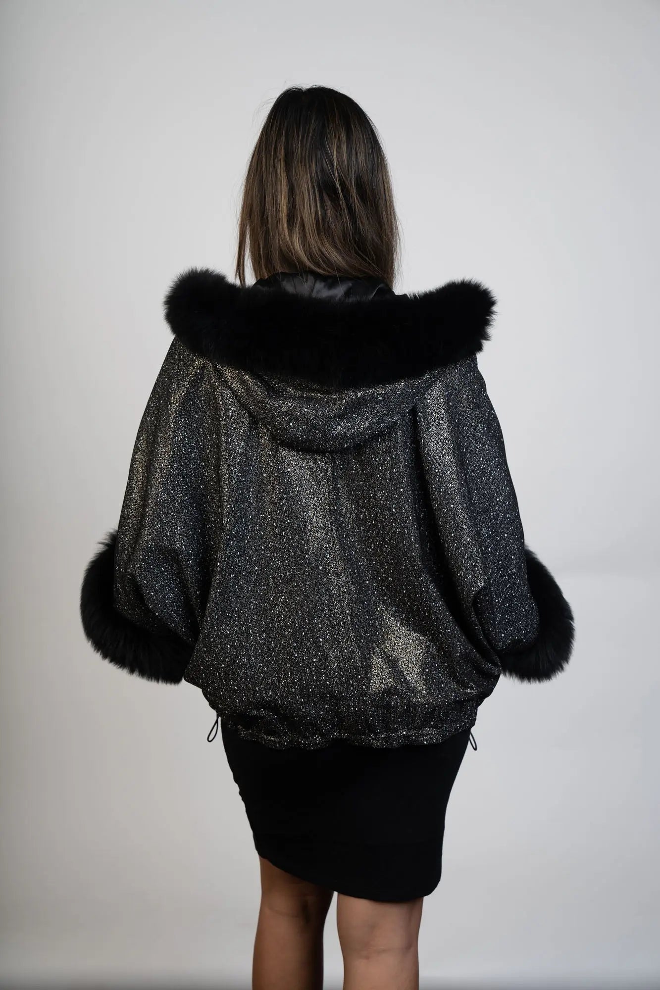 Black and Silver Poncho with Hood