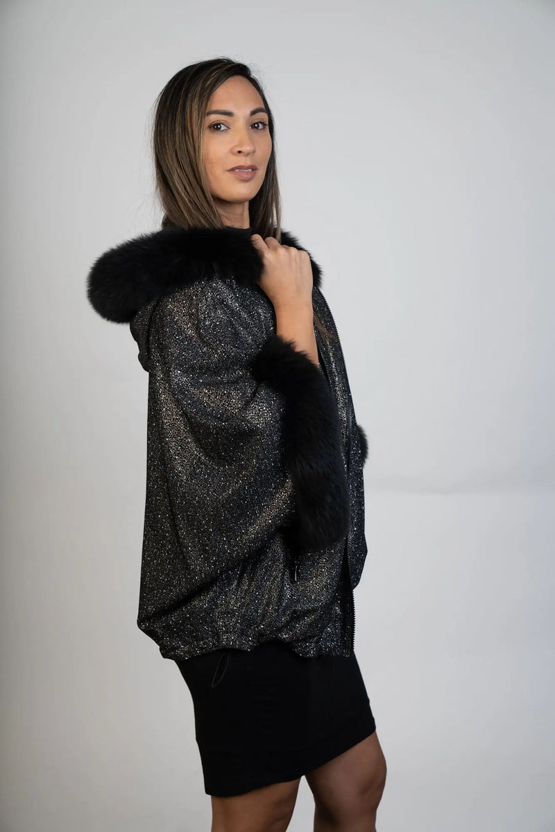 Black and Silver Poncho with Hood