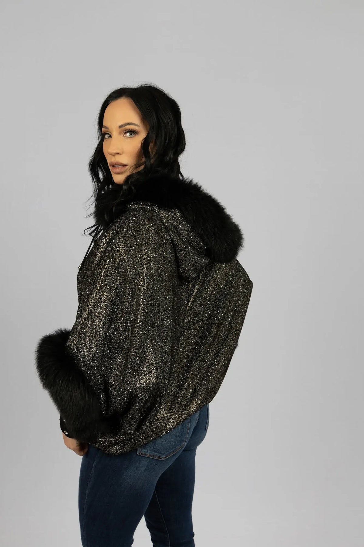 Black and Silver Poncho with Hood