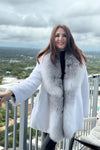 Bleached White Mink Stroller with Platinum Fox Shawl Tuxedo Front