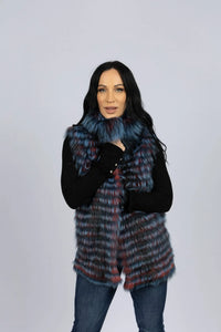 Blue and Red Dyed Feather Fox Vest