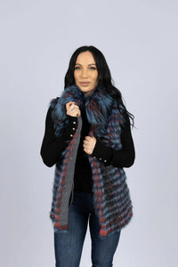 Blue and Red Dyed Feather Fox Vest