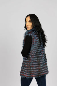 Blue and Red Dyed Feather Fox Vest