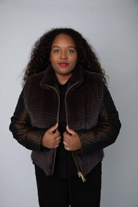 Brown Mink Jacket with Bronze Taffeta Sleeves