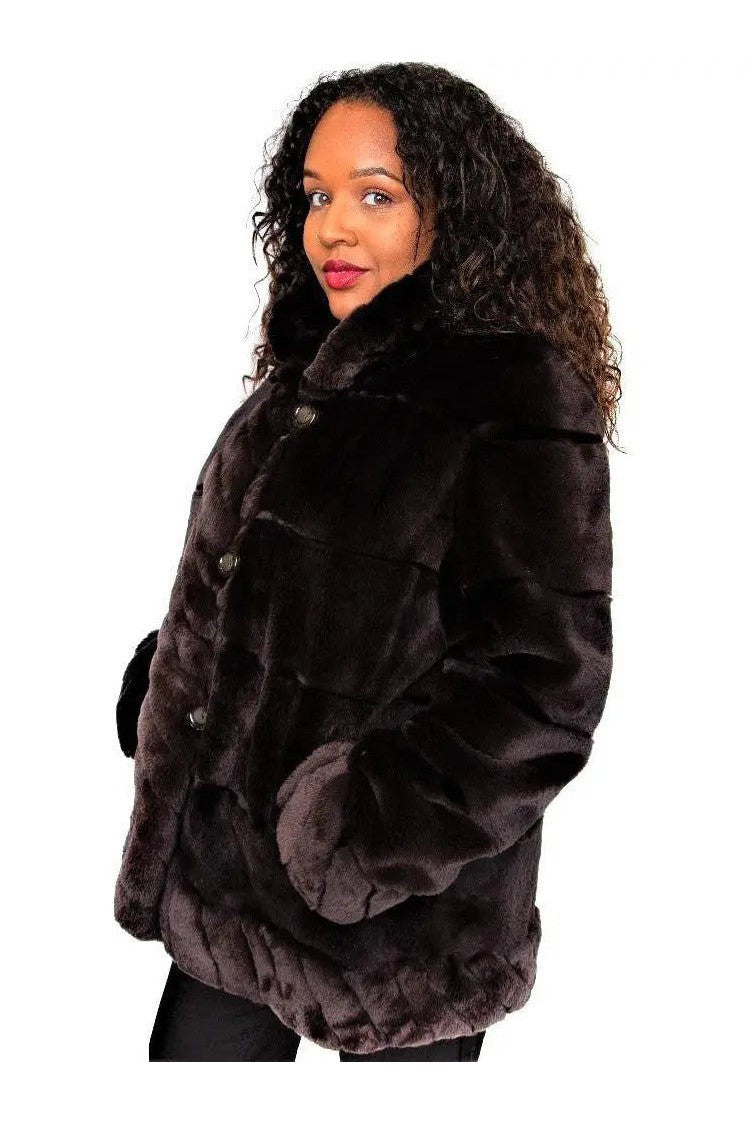 Brown Plucked Sheared Mink and Rex Reversible Jacket